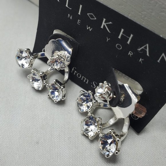 Ali Khan Swarovski crystal stone  jacket earring silver - Picture 4 of 4